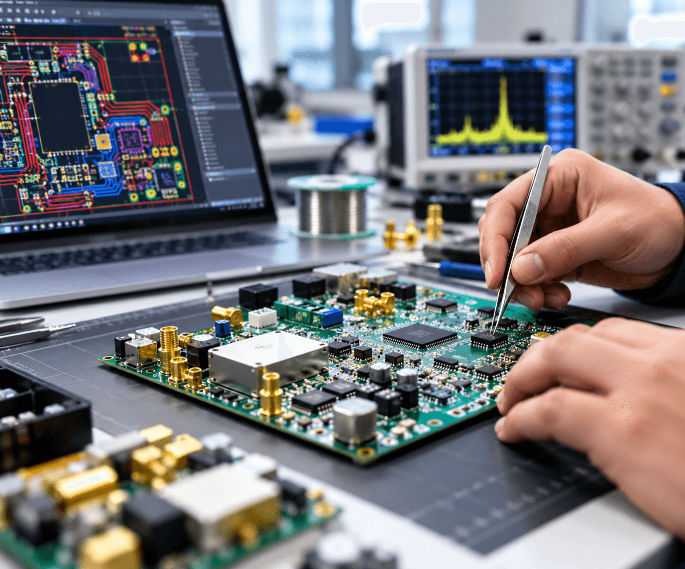 An engineer working on a computer motherboard